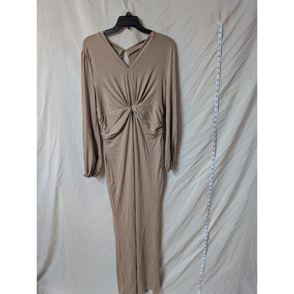 Tan Twist Front Long Sleeve V-Neck Jumpsuit S/M